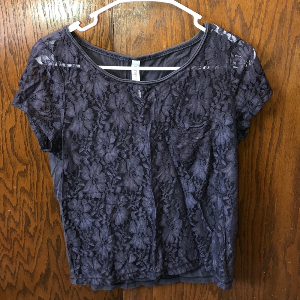 Lace front short sleeve shirt